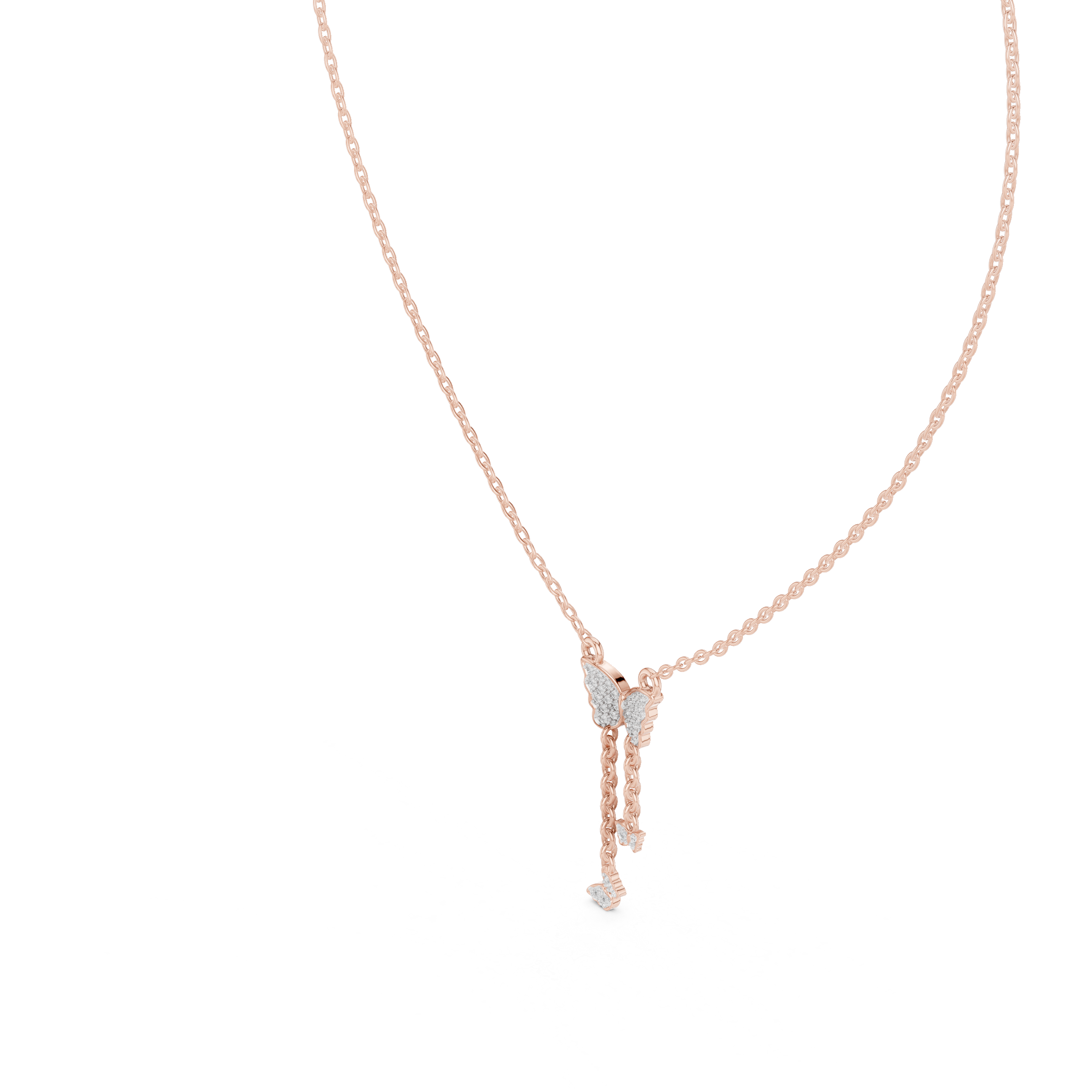 Butterfly tassel diamond pendant in gold with lab grown diamonds by Signora Jewels