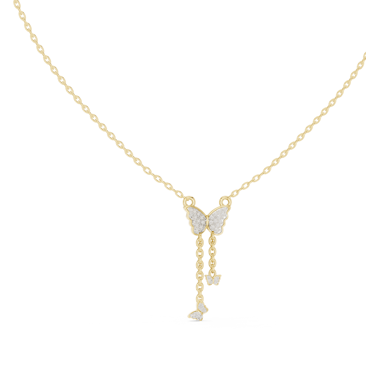 Butterfly tassel diamond pendant in gold with lab grown diamonds by Signora Jewels