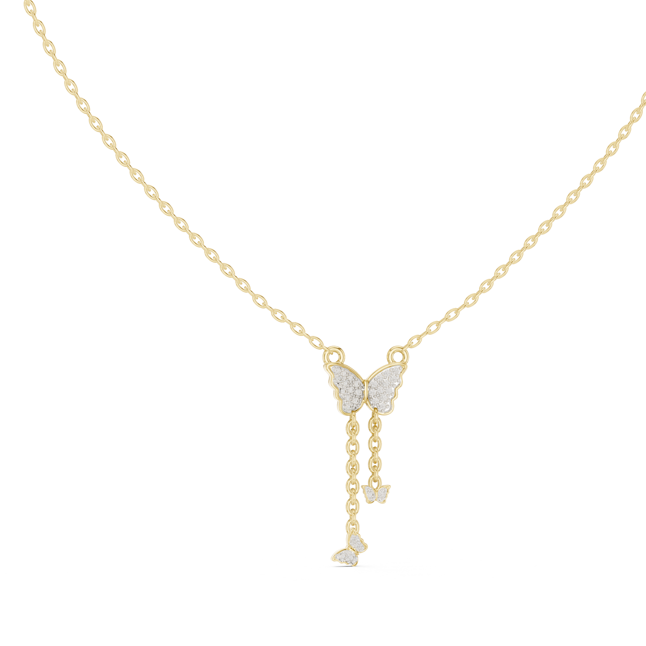 Butterfly tassel diamond pendant in gold with lab grown diamonds by Signora Jewels