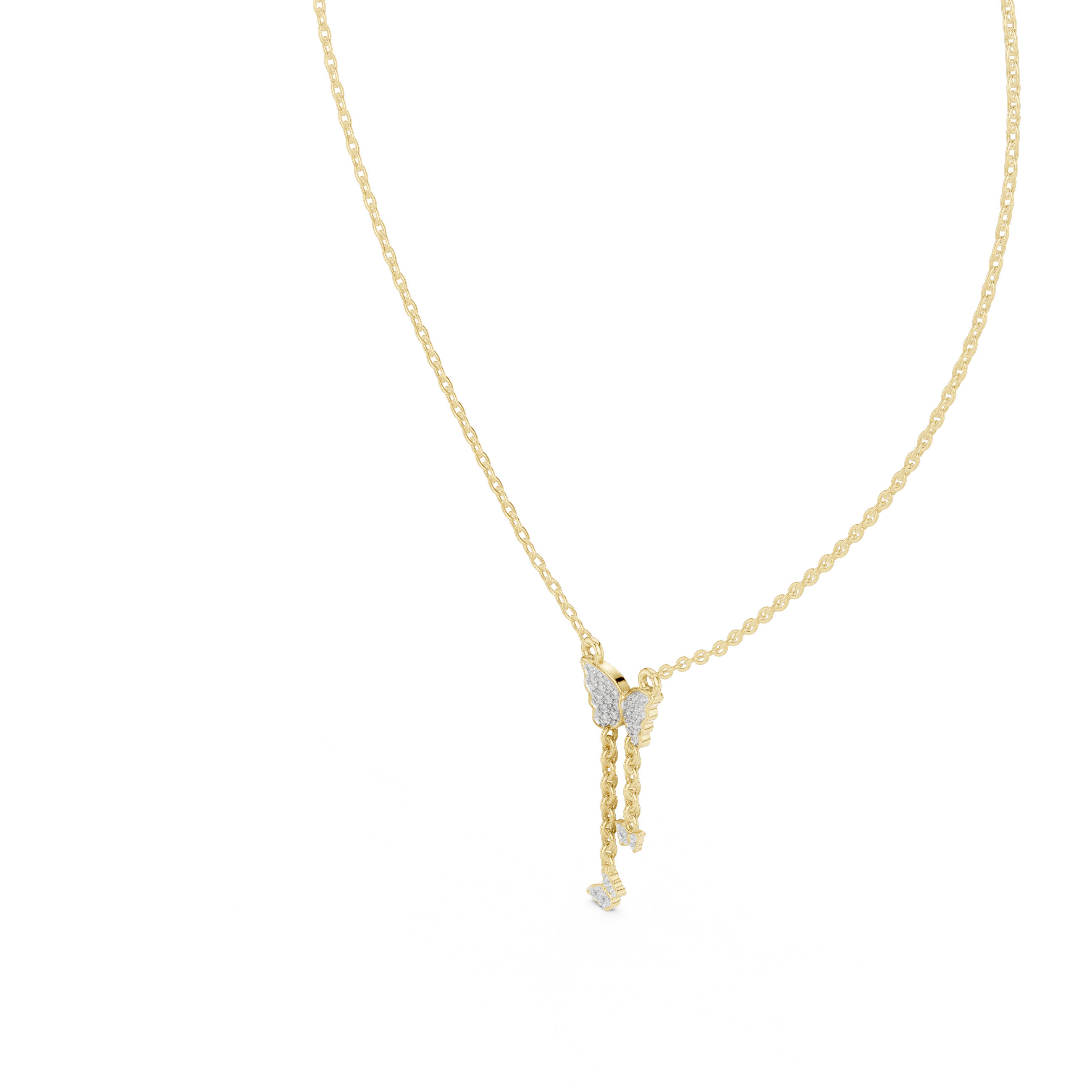 Butterfly tassel diamond pendant in gold with lab grown diamonds by Signora Jewels