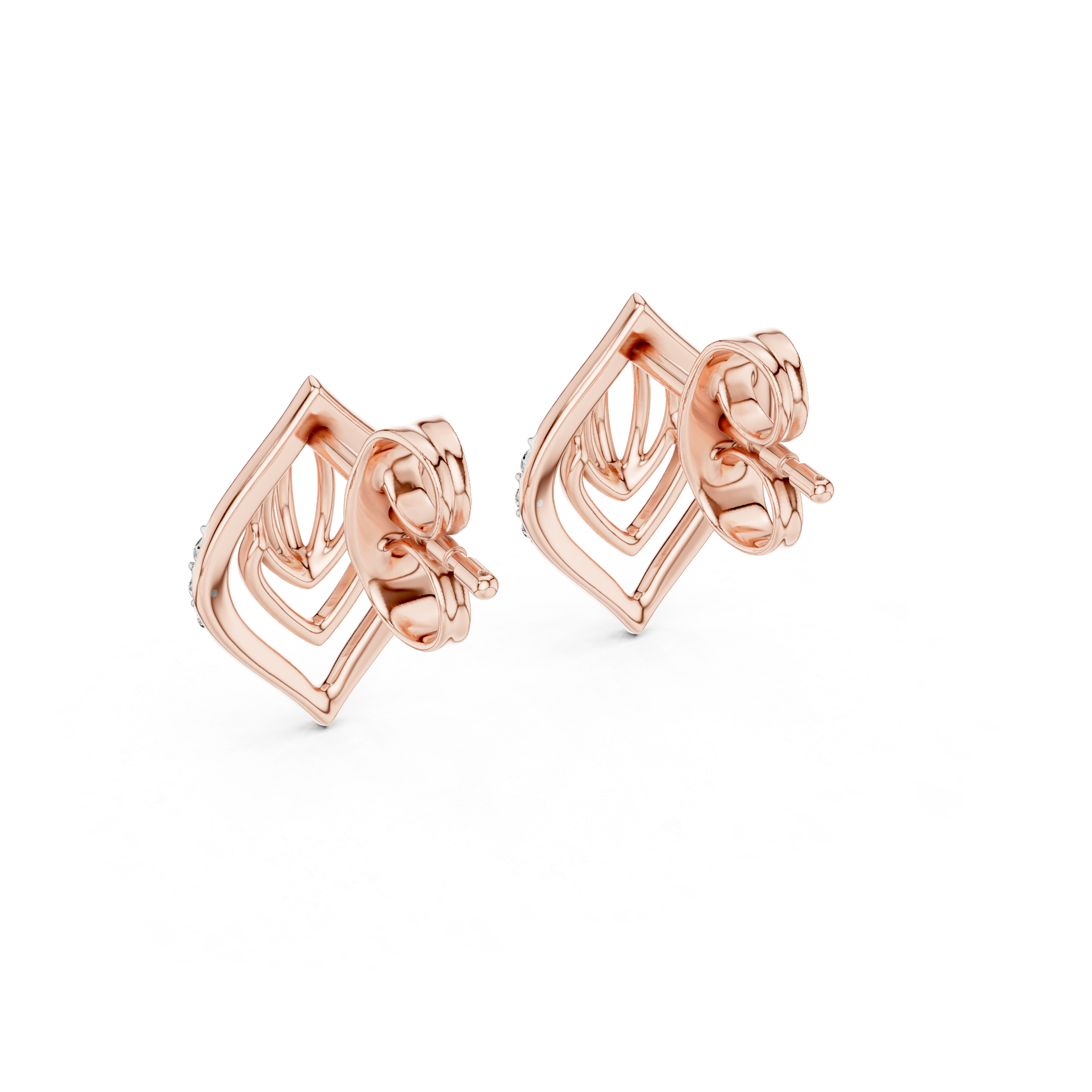 Diamond leaf stud earrings in gold with pavé diamonds