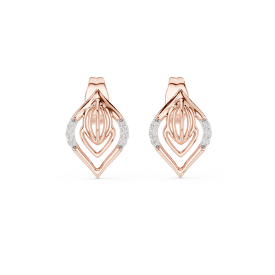 Diamond leaf stud earrings in gold with pavé diamonds