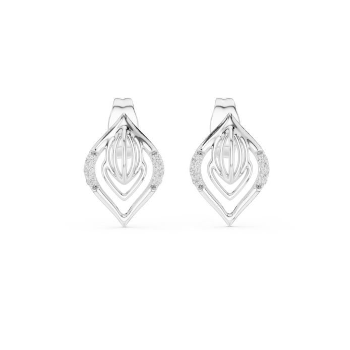 Diamond leaf stud earrings in gold with pavé diamonds