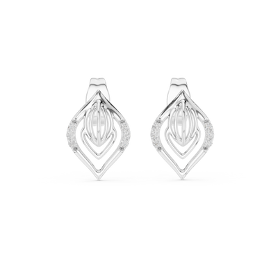Diamond leaf stud earrings in gold with pavé diamonds