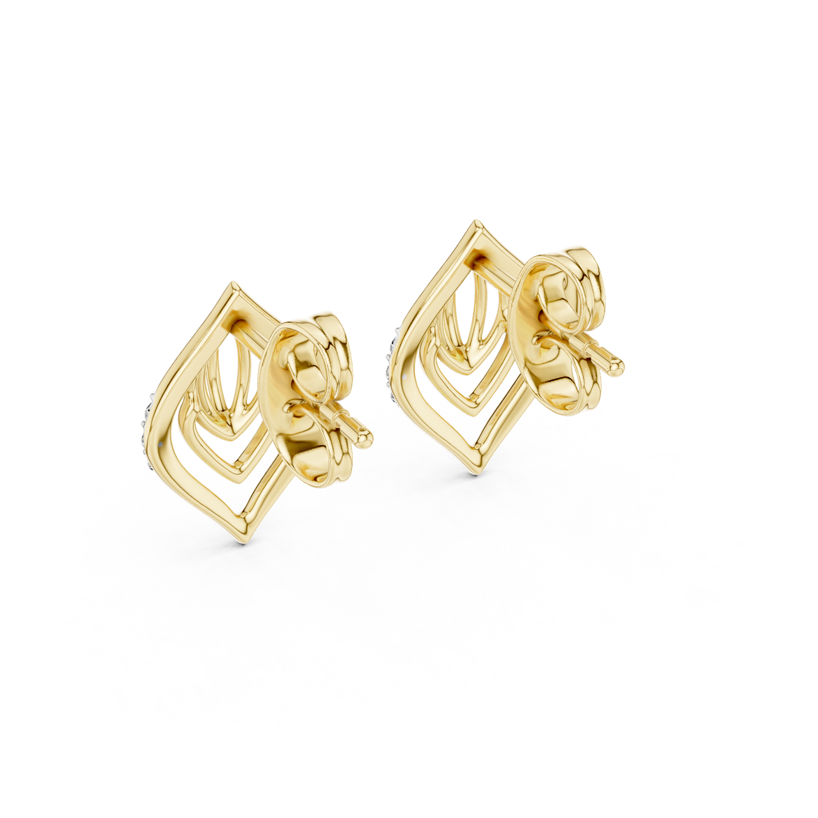 Diamond leaf stud earrings in gold with pavé diamonds