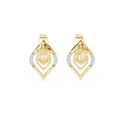 Front view of Celestial Veil openwork diamond stud earrings in yellow gold.