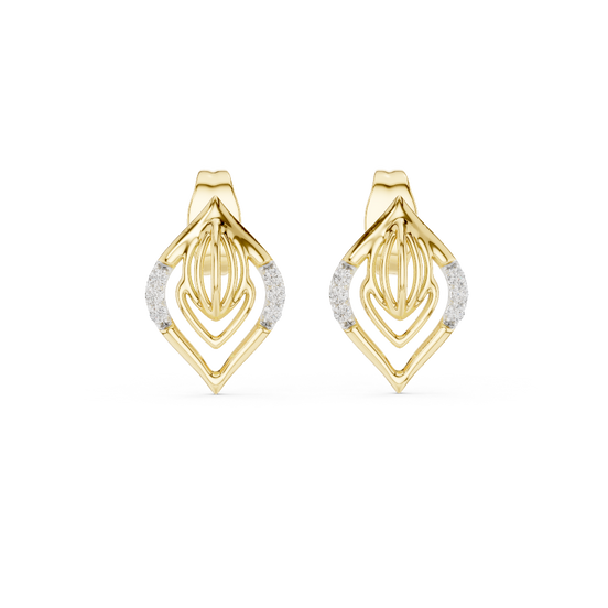 Front view of Celestial Veil openwork diamond stud earrings in yellow gold.