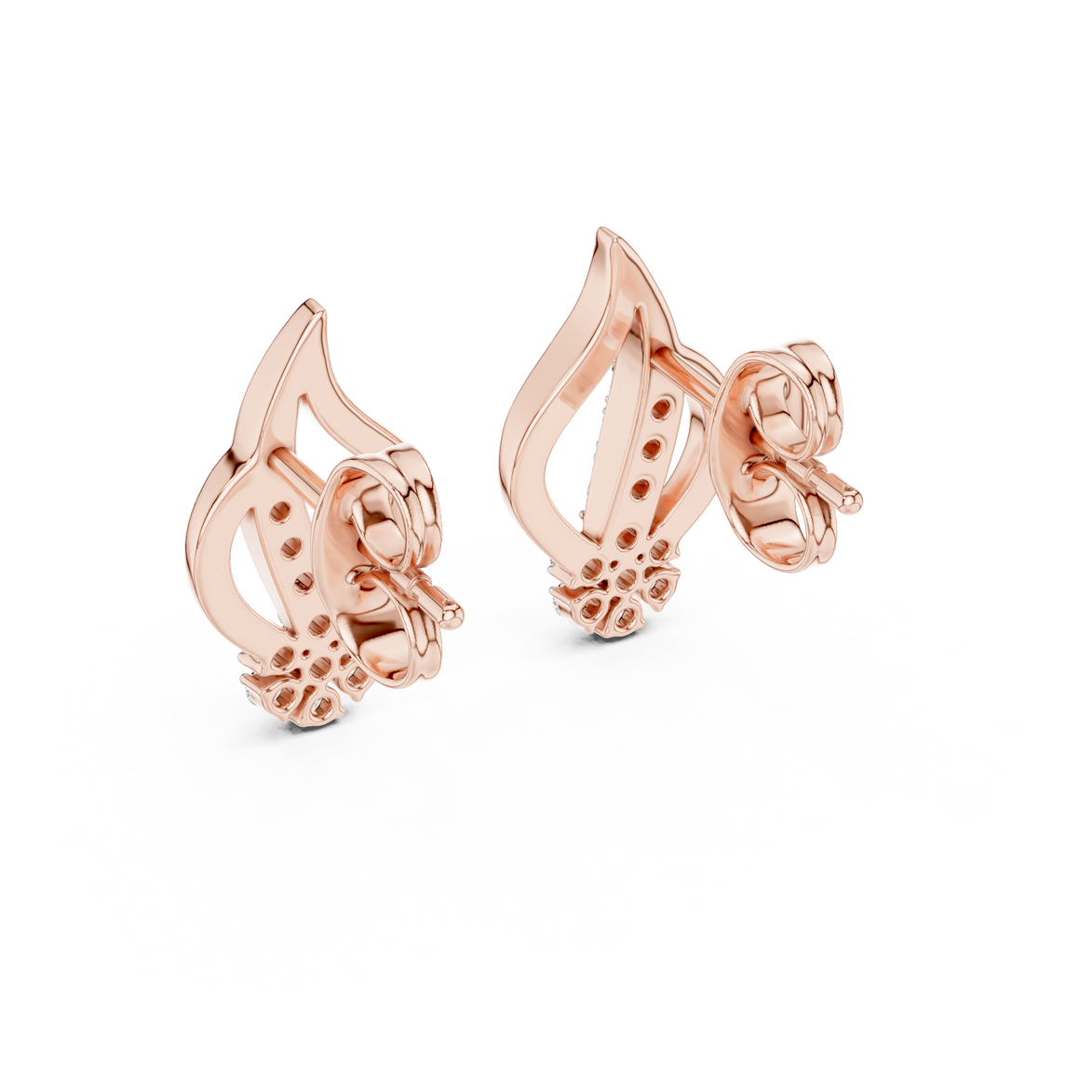 Diamond swirl stud earrings in gold with round diamonds