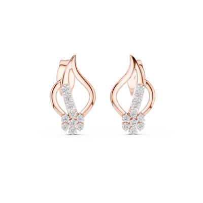 Diamond swirl stud earrings in gold with round diamonds