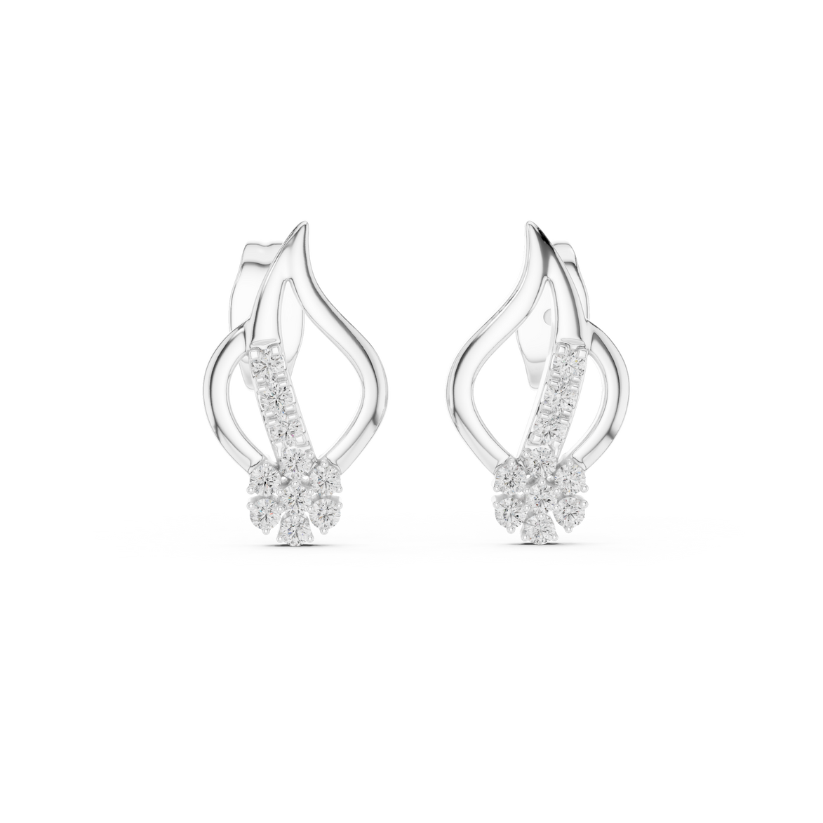 Diamond swirl stud earrings in gold with round diamonds