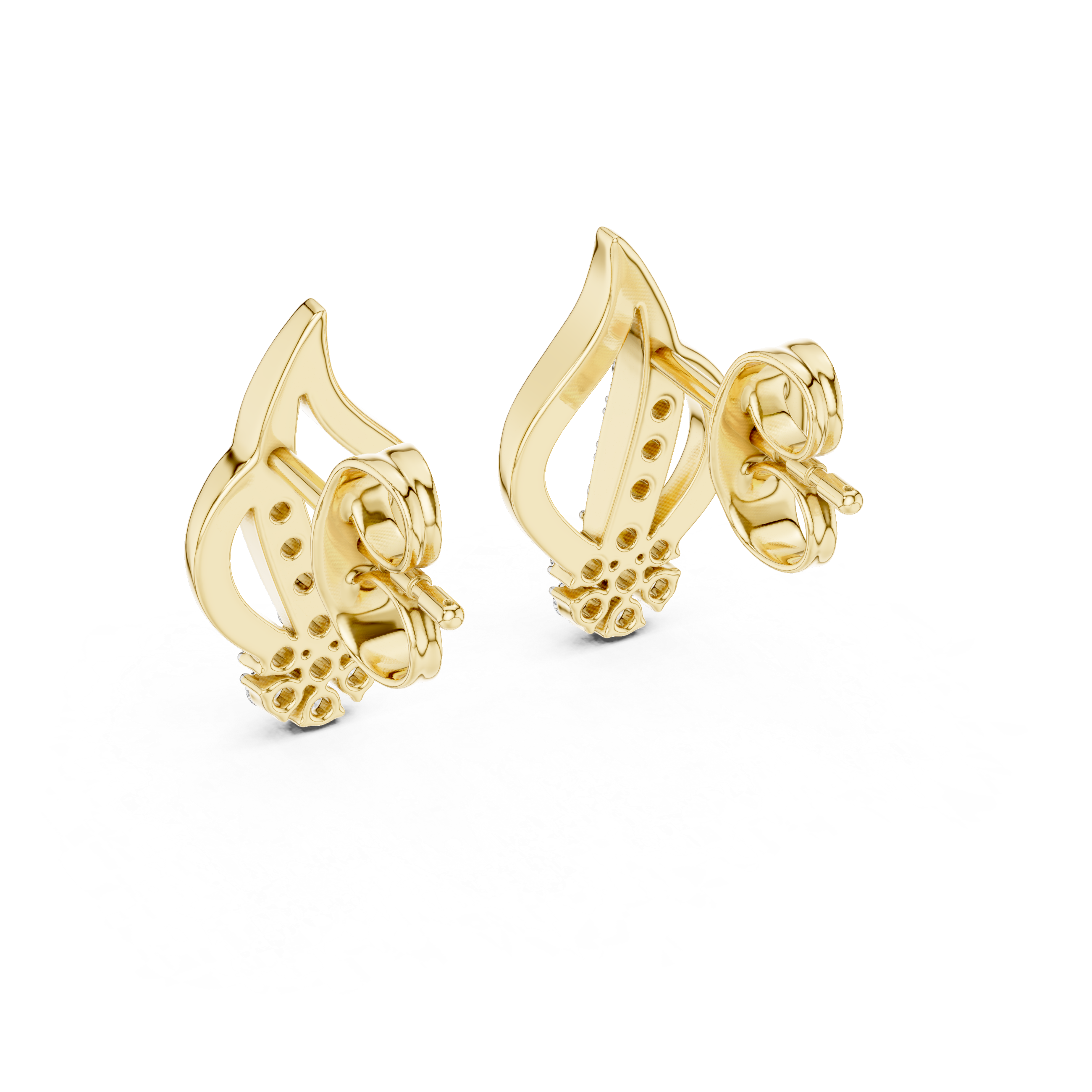 Diamond swirl stud earrings in gold with round diamonds