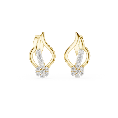 Front view of Aurora Bloom diamond floral stud earrings in yellow gold.