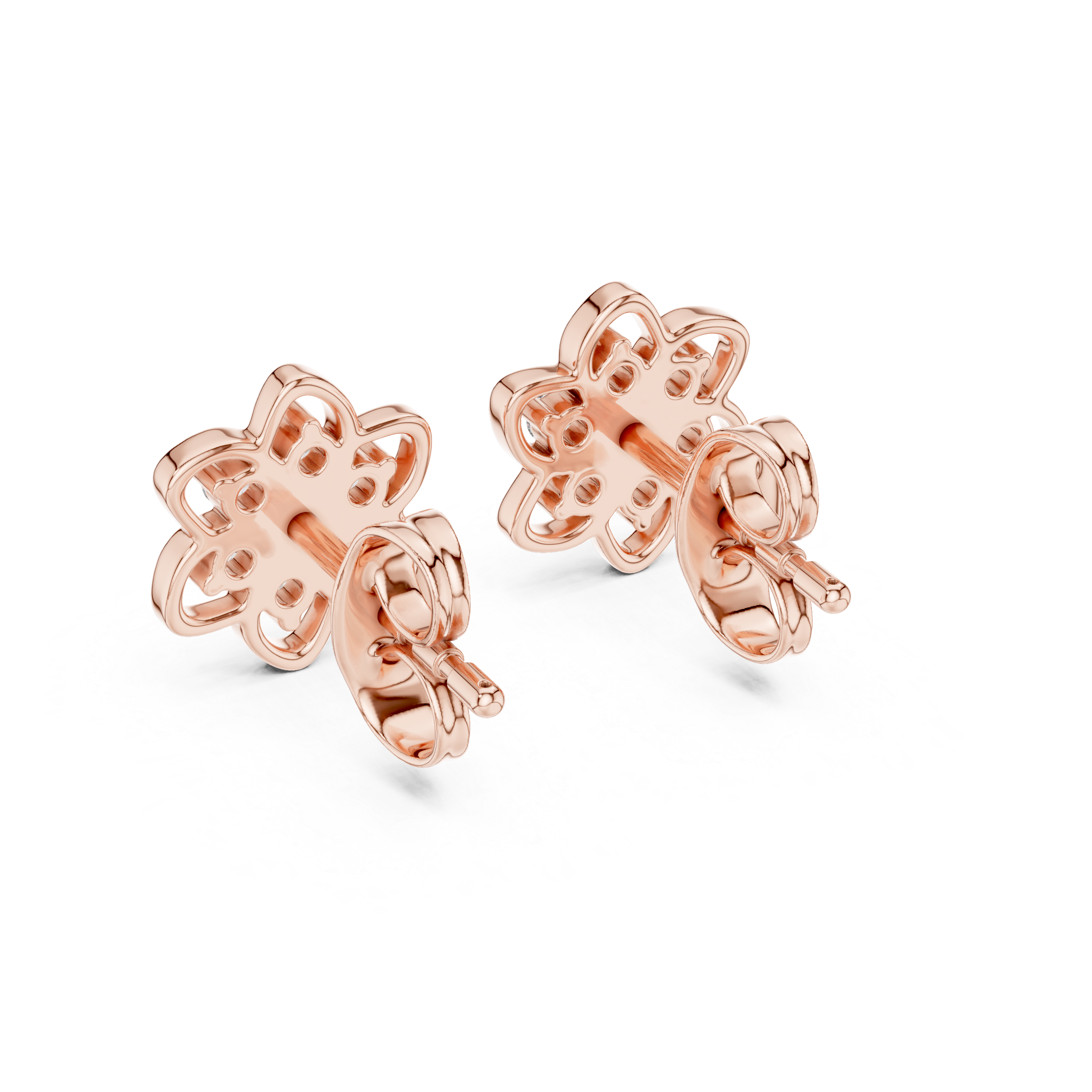 Floral diamond stud earrings in gold with round diamonds
