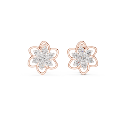Floral diamond stud earrings in gold with round diamonds