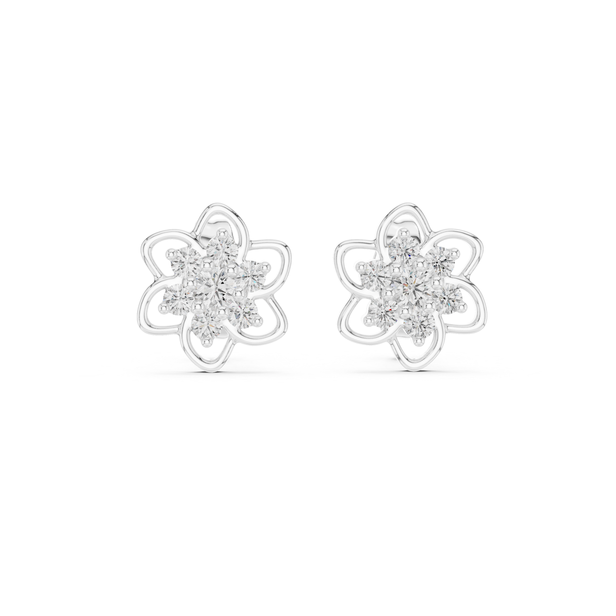 Floral diamond stud earrings in gold with round diamonds