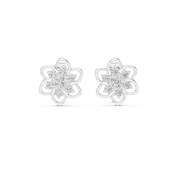 Floral diamond stud earrings in gold with round diamonds