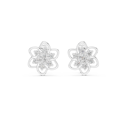 Floral diamond stud earrings in gold with round diamonds