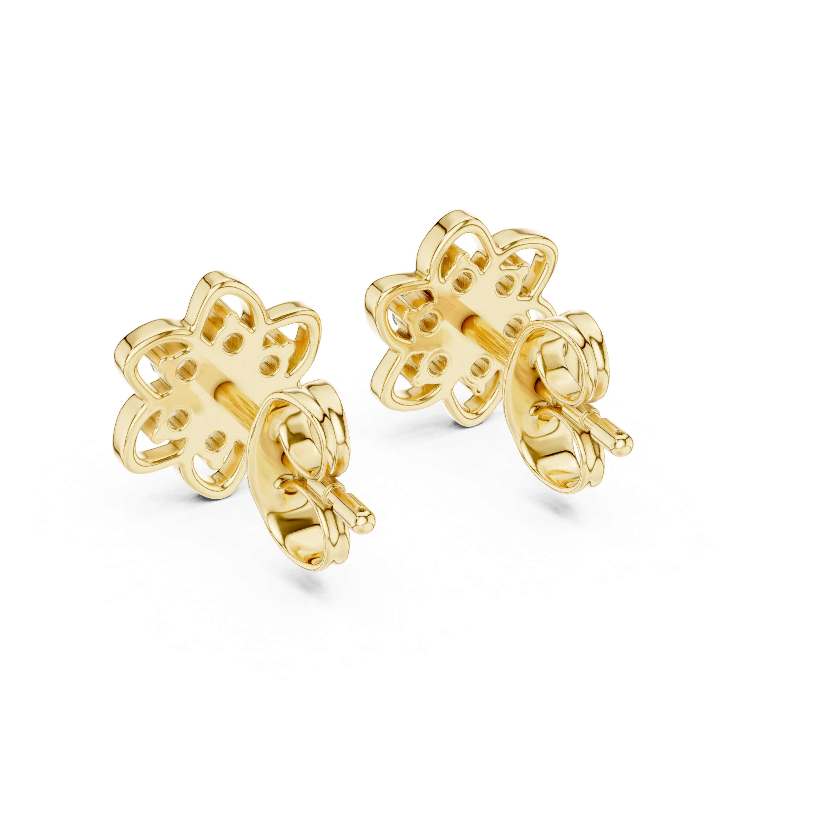 Floral diamond stud earrings in gold with round diamonds
