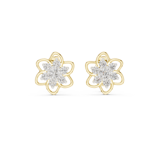 Front view of Blossom Spark diamond floral stud earrings in yellow gold.