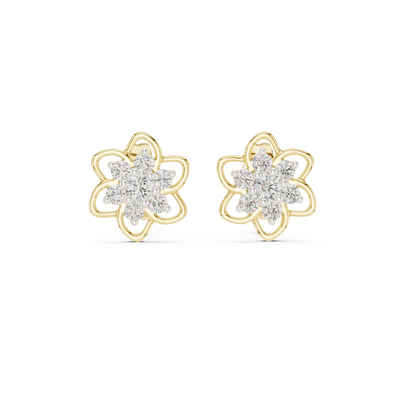 Front view of Blossom Spark diamond floral stud earrings in yellow gold.