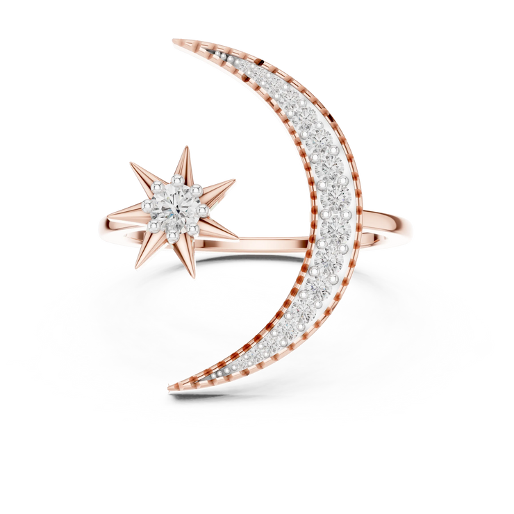 Round Lab Grown Diamond Crescent & Star Bypass Ring