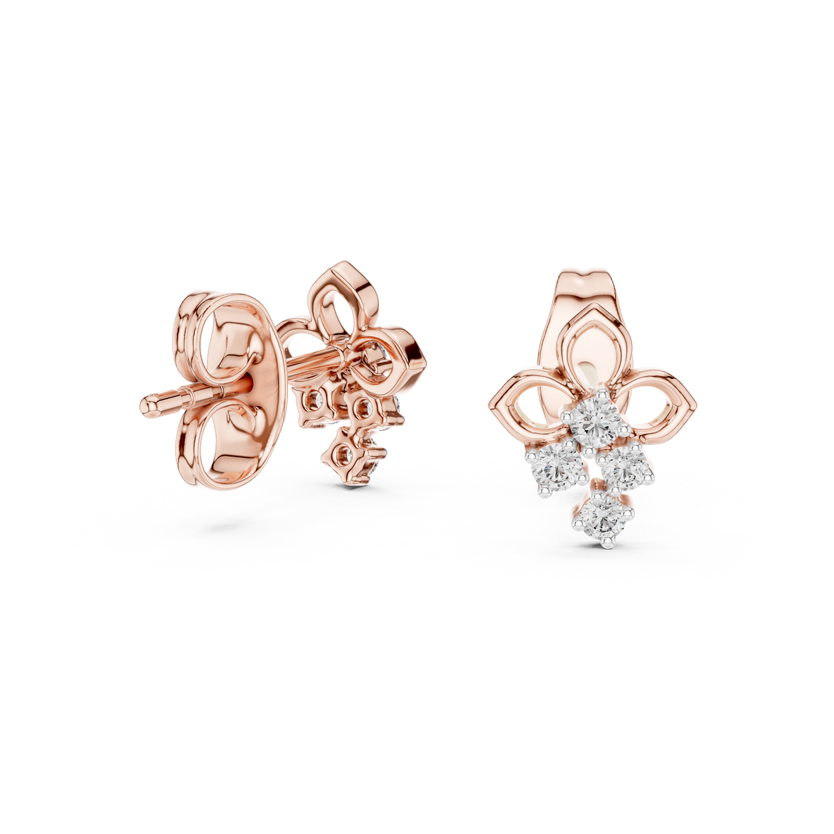 Floral diamond stud earrings in gold with round lab grown diamonds