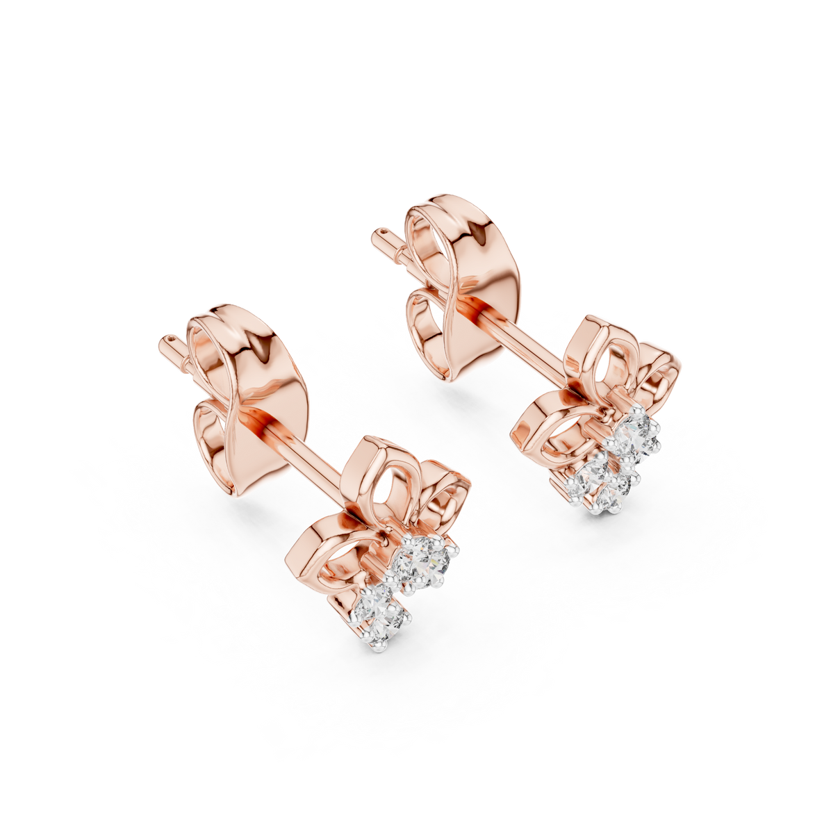 Floral diamond stud earrings in gold with round lab grown diamonds