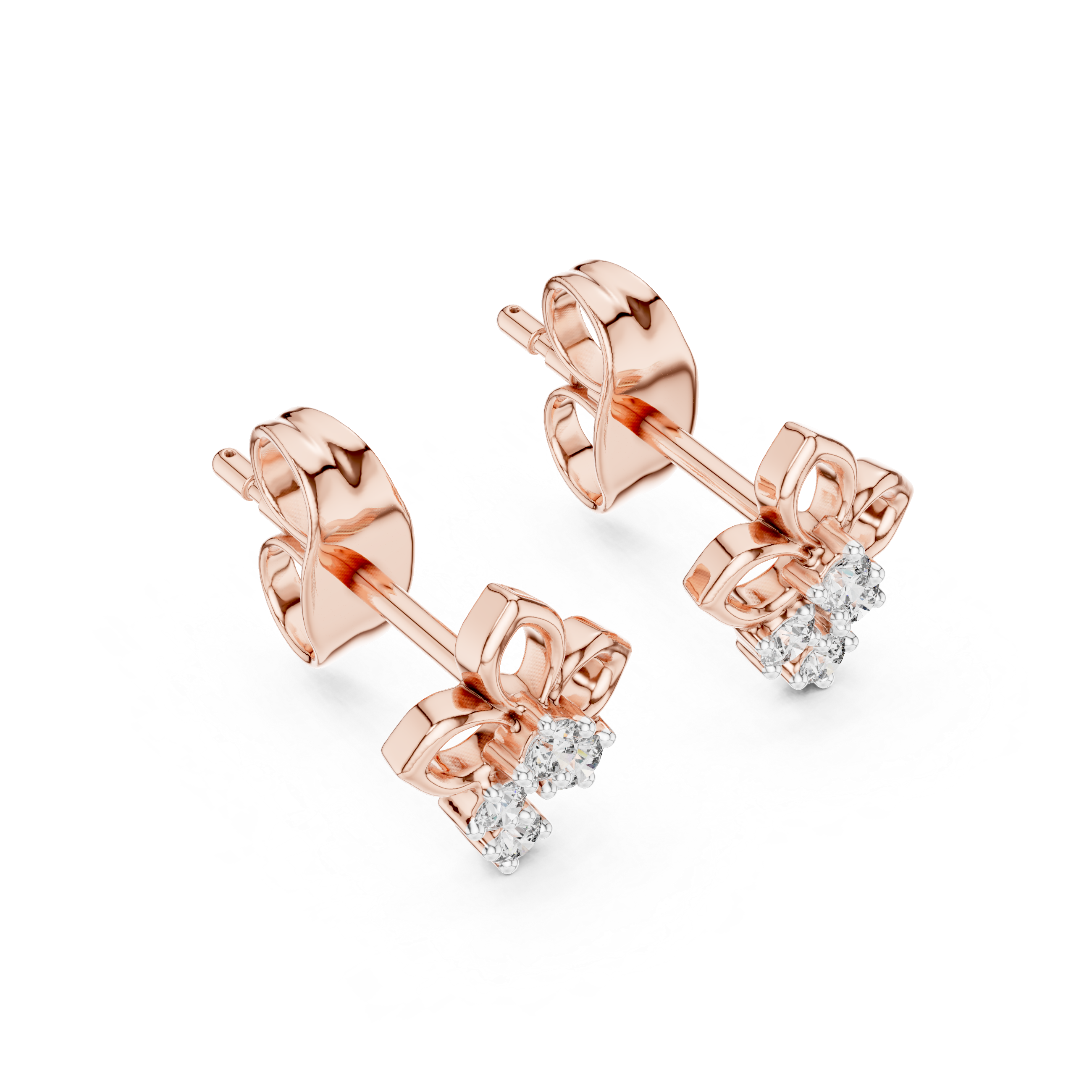 Floral diamond stud earrings in gold with round lab grown diamonds