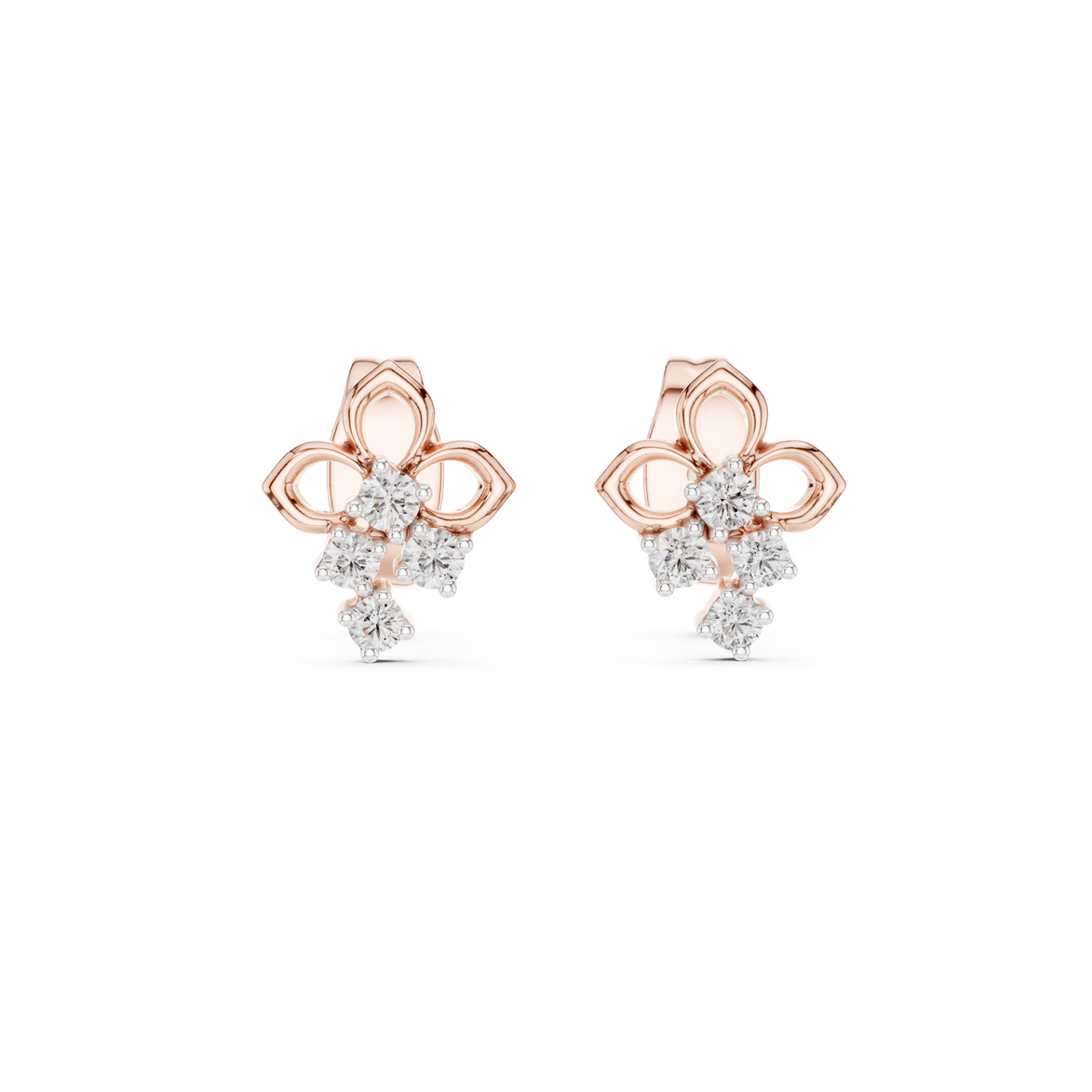 Floral diamond stud earrings in gold with round lab grown diamonds