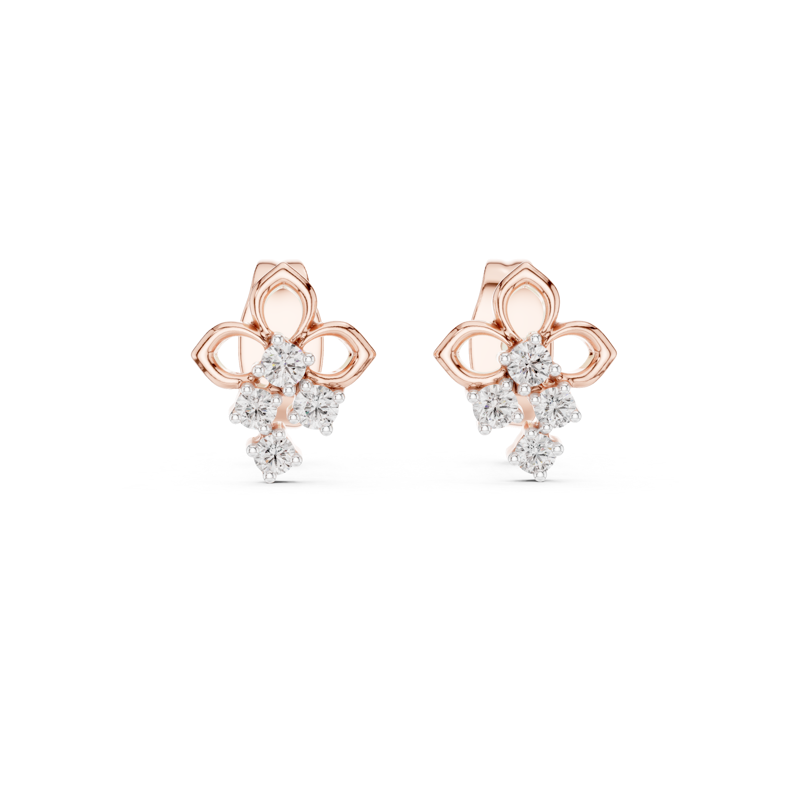 Floral diamond stud earrings in gold with round lab grown diamonds