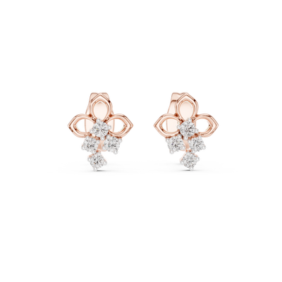 Floral diamond stud earrings in gold with round lab grown diamonds
