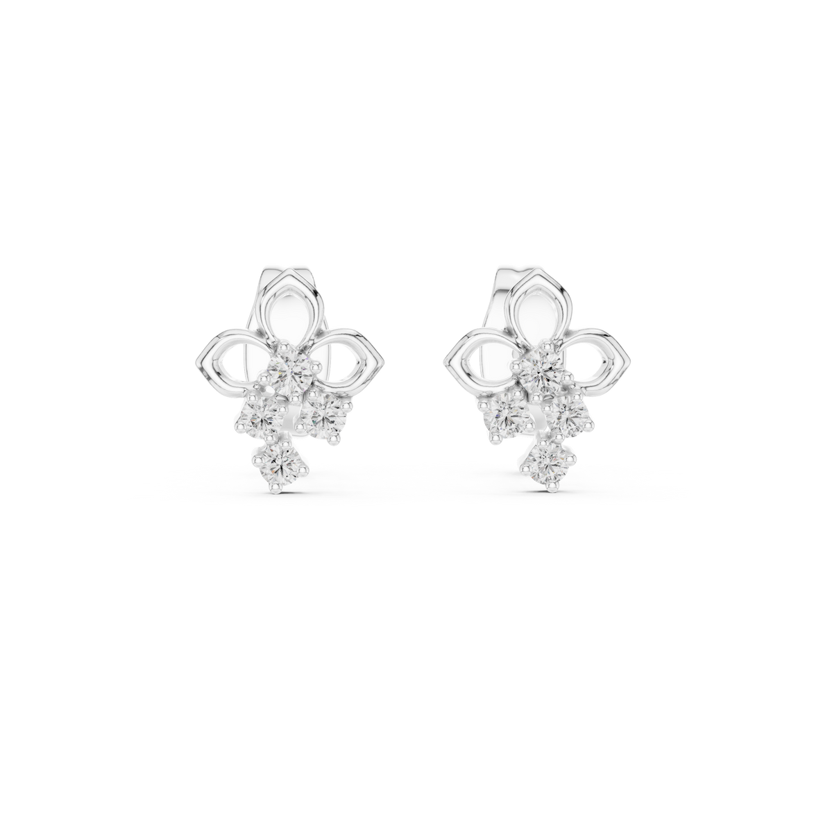Floral diamond stud earrings in gold with round lab grown diamonds