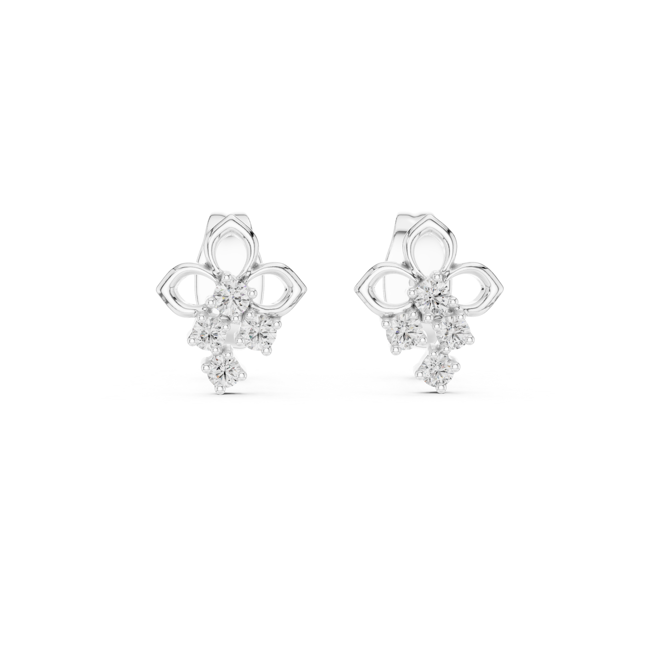 Floral diamond stud earrings in gold with round lab grown diamonds