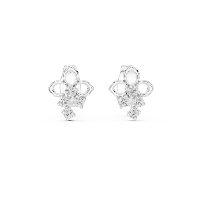 Floral diamond stud earrings in gold with round lab grown diamonds