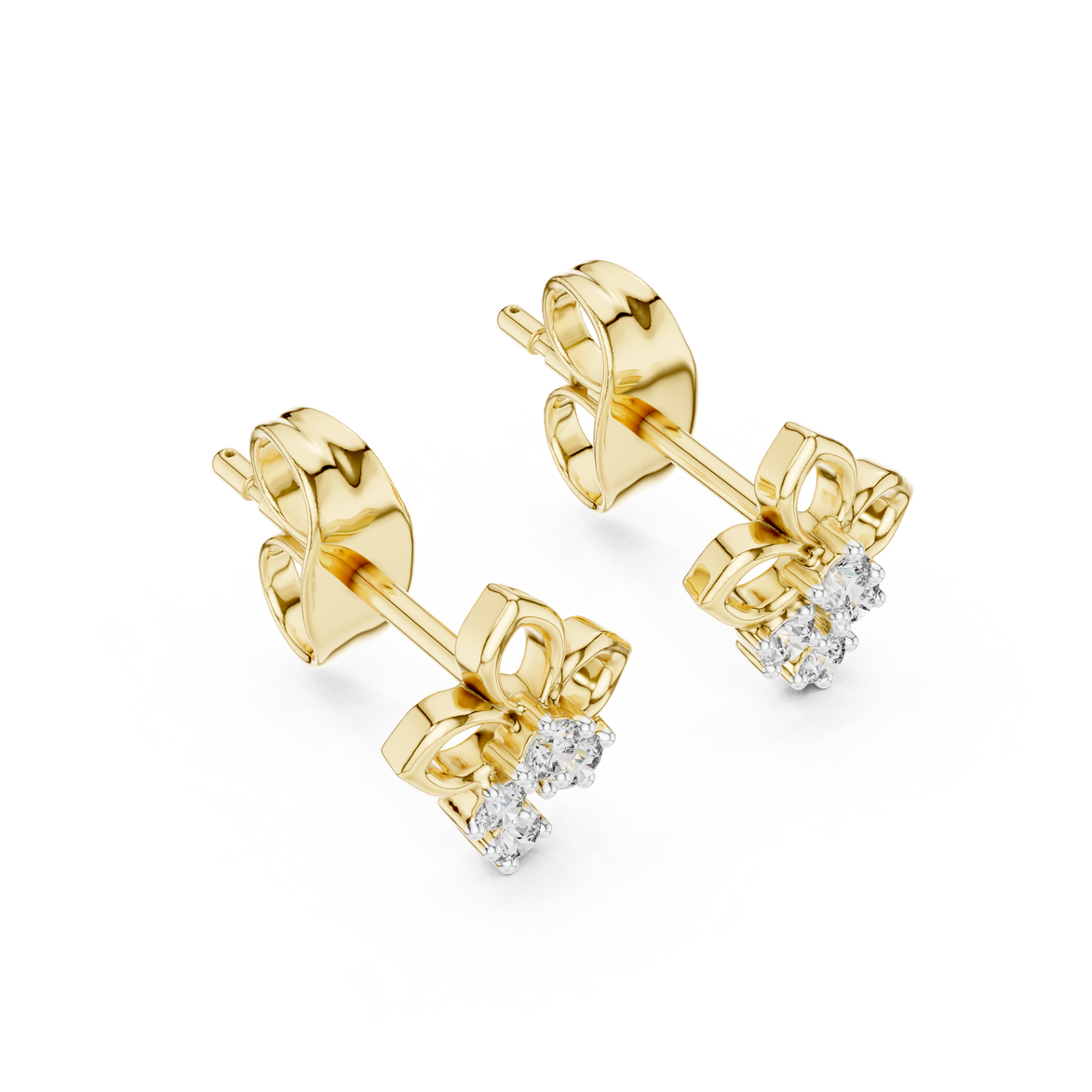 Floral diamond stud earrings in gold with round lab grown diamonds