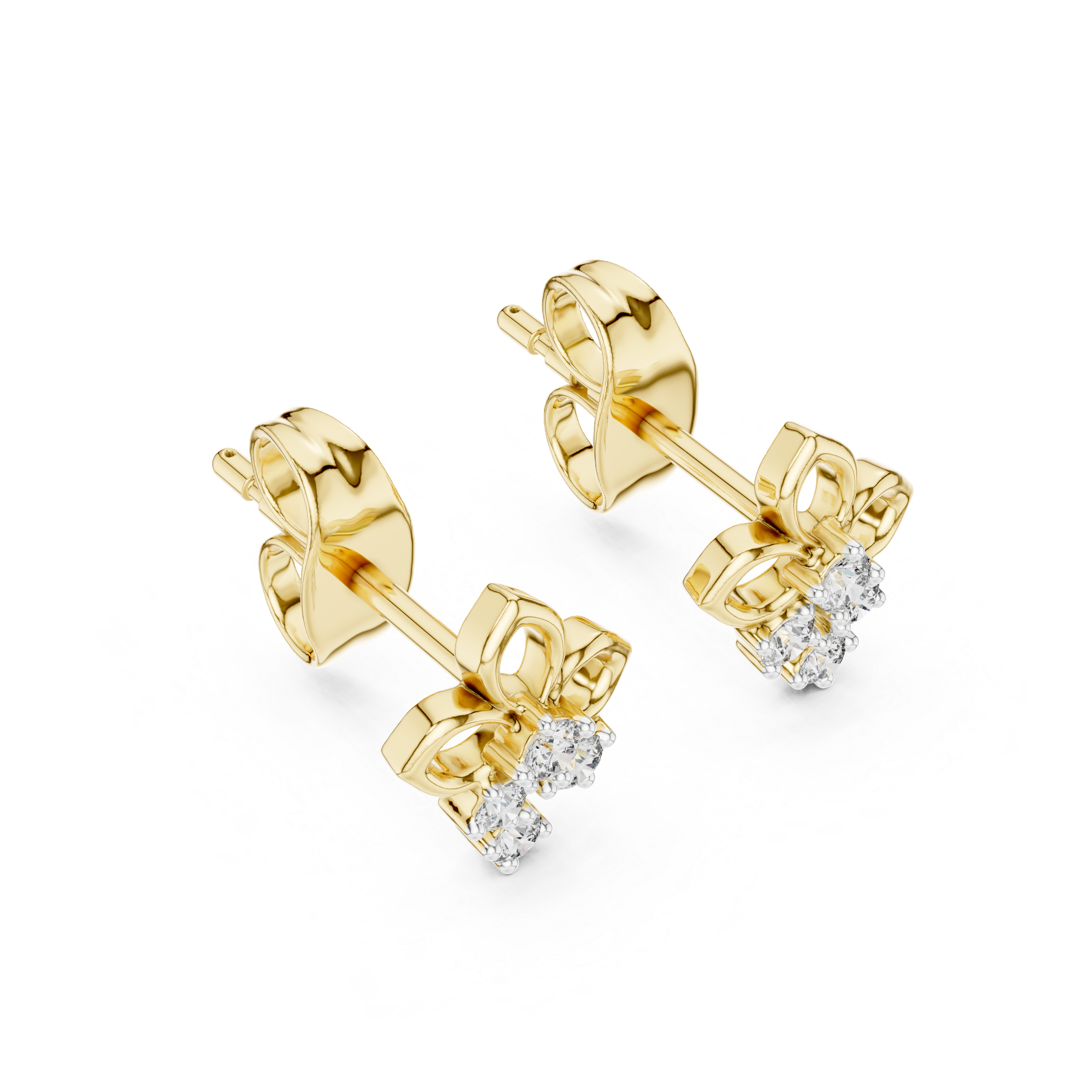 Floral diamond stud earrings in gold with round lab grown diamonds