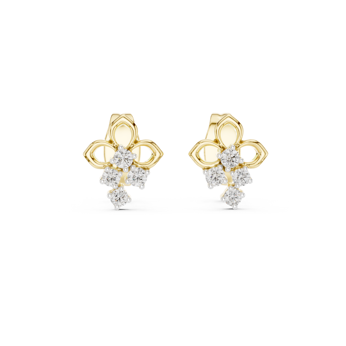 Floral diamond stud earrings in gold with round lab grown diamonds