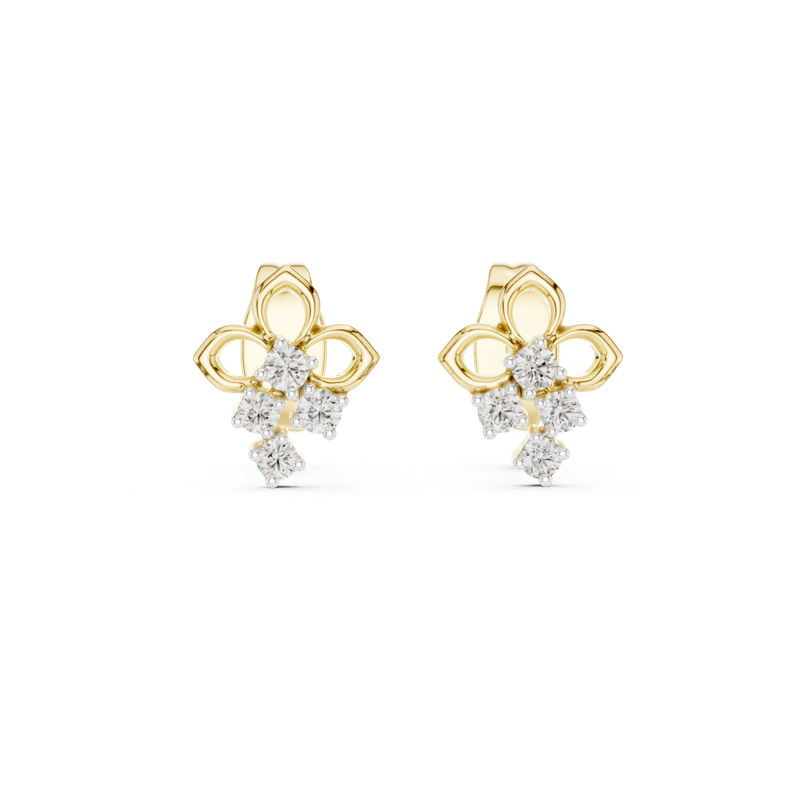 Floral diamond stud earrings in gold with round lab grown diamonds