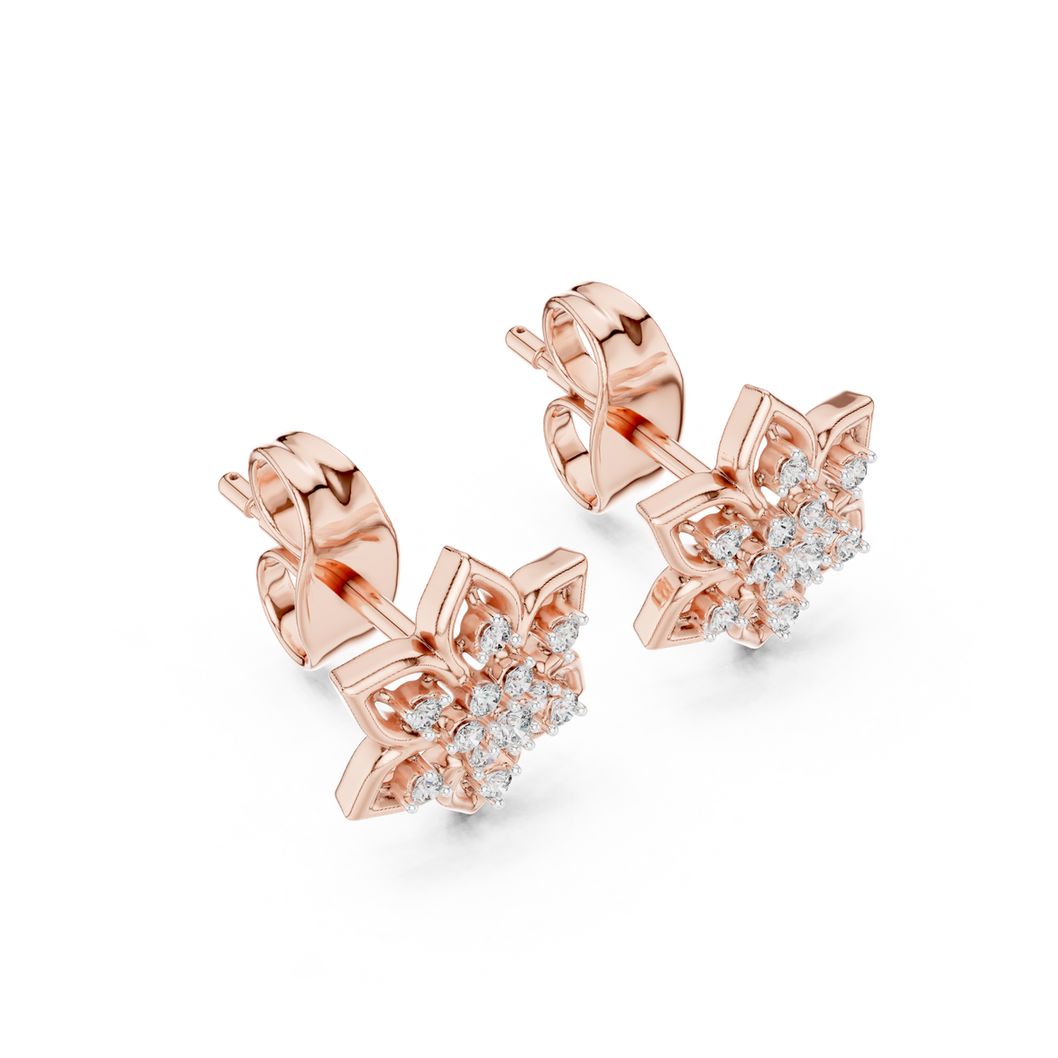 Snowflake diamond stud earrings in gold with round lab grown diamonds