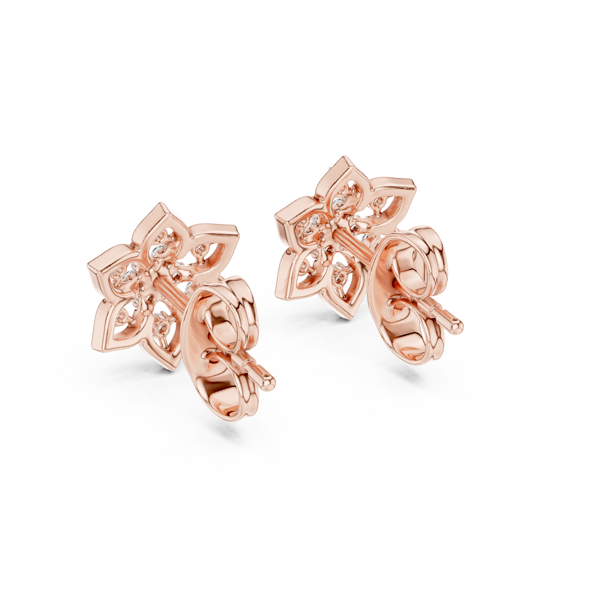 Snowflake diamond stud earrings in gold with round lab grown diamonds