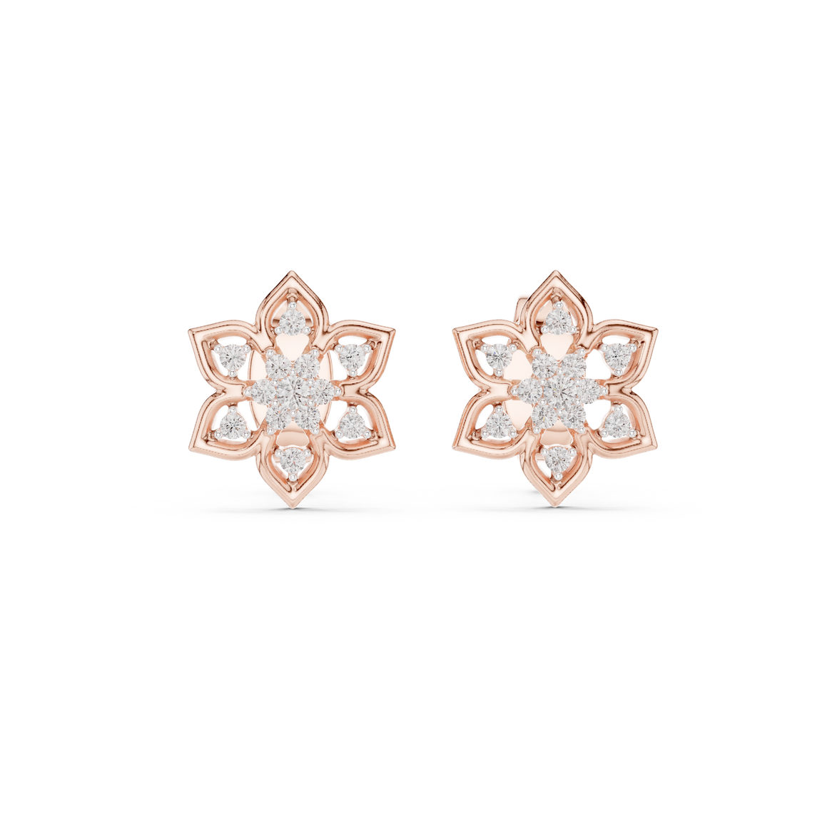 Snowflake diamond stud earrings in gold with round lab grown diamonds