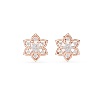 Snowflake diamond stud earrings in gold with round lab grown diamonds