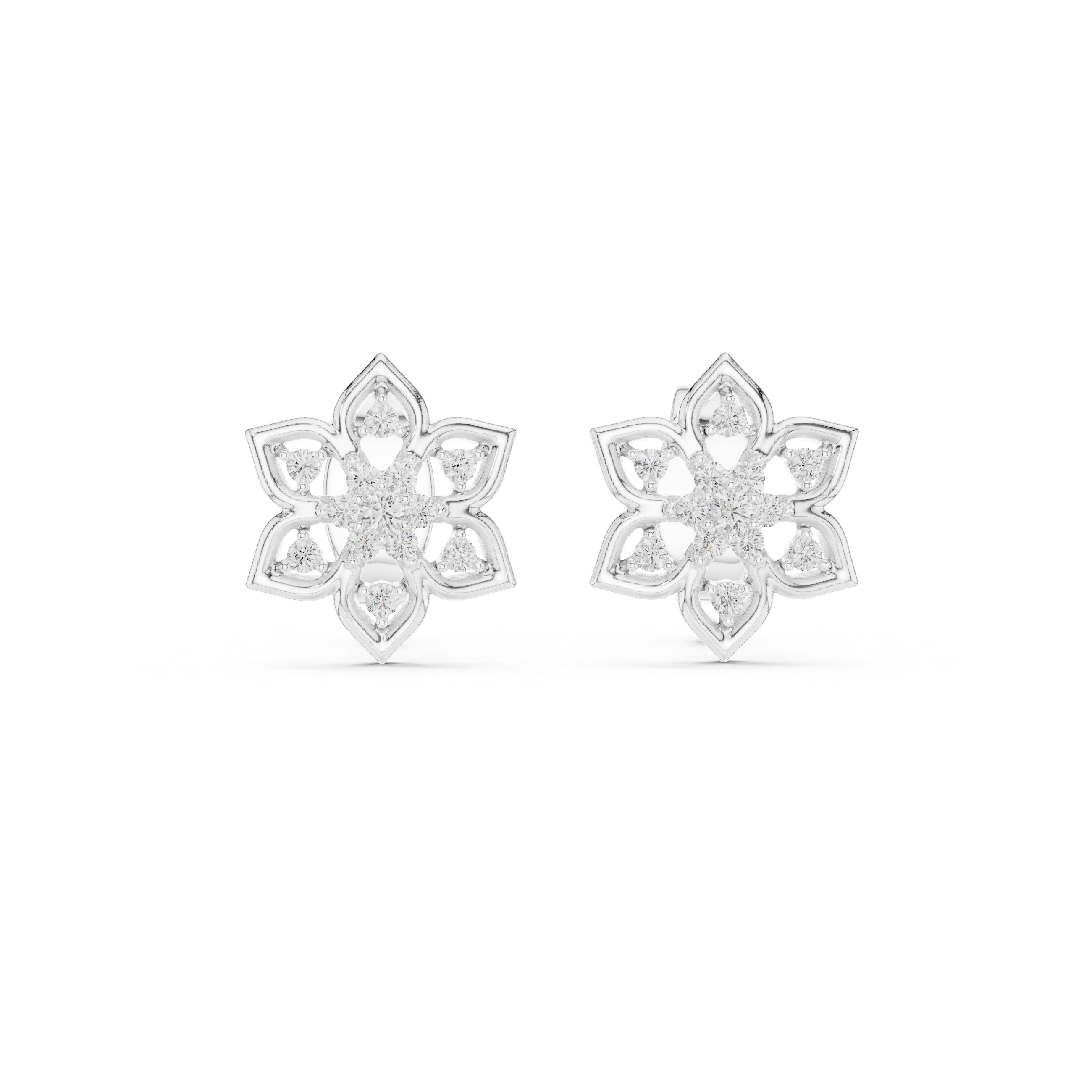 Snowflake diamond stud earrings in gold with round lab grown diamonds