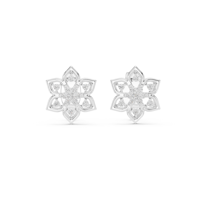 Snowflake diamond stud earrings in gold with round lab grown diamonds