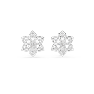 Snowflake diamond stud earrings in gold with round lab grown diamonds
