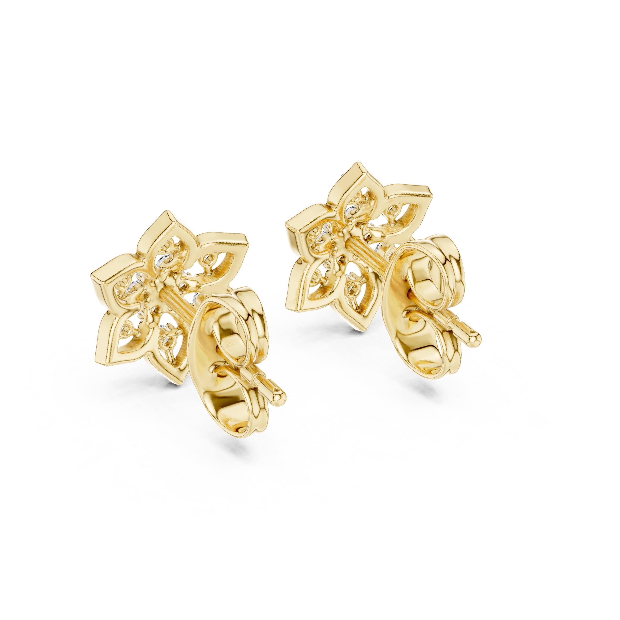 Snowflake diamond stud earrings in gold with round lab grown diamonds