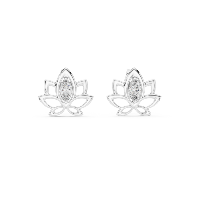 Lotus pink stone stud earrings in gold with marquise cut center stone