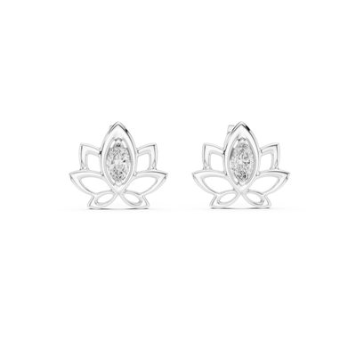 Lotus pink stone stud earrings in gold with marquise cut center stone