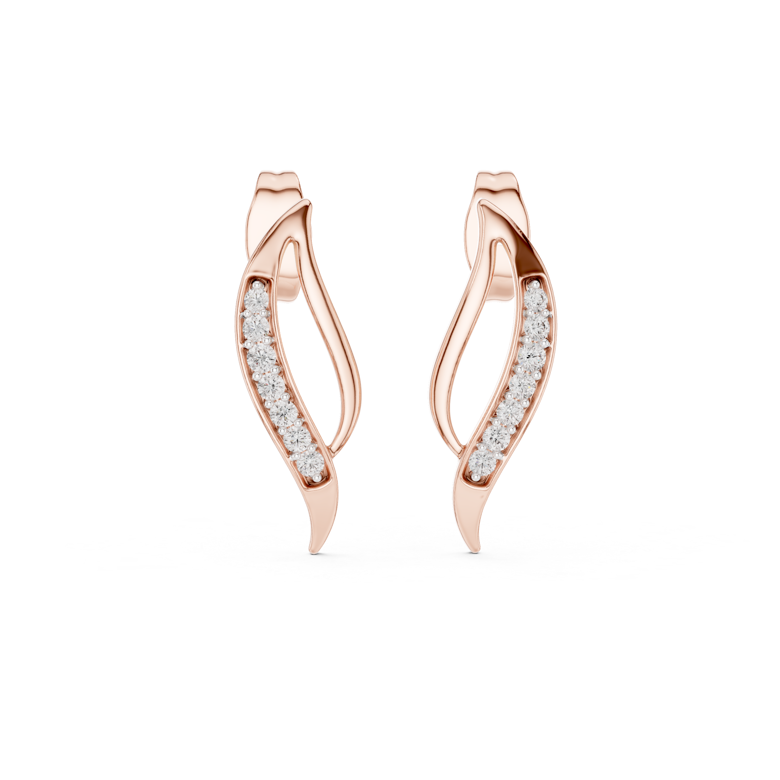 Wave diamond stud earrings in gold with round lab grown diamonds