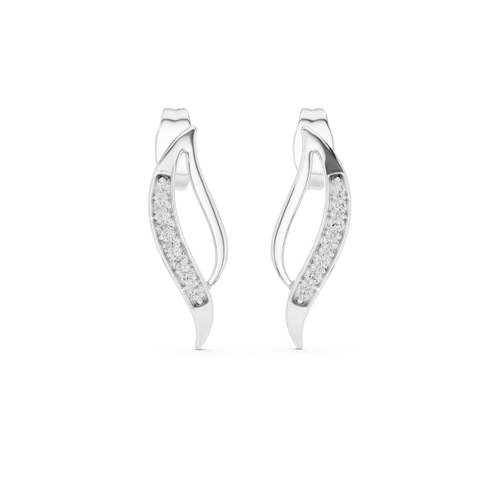 Wave diamond stud earrings in gold with round lab grown diamonds
